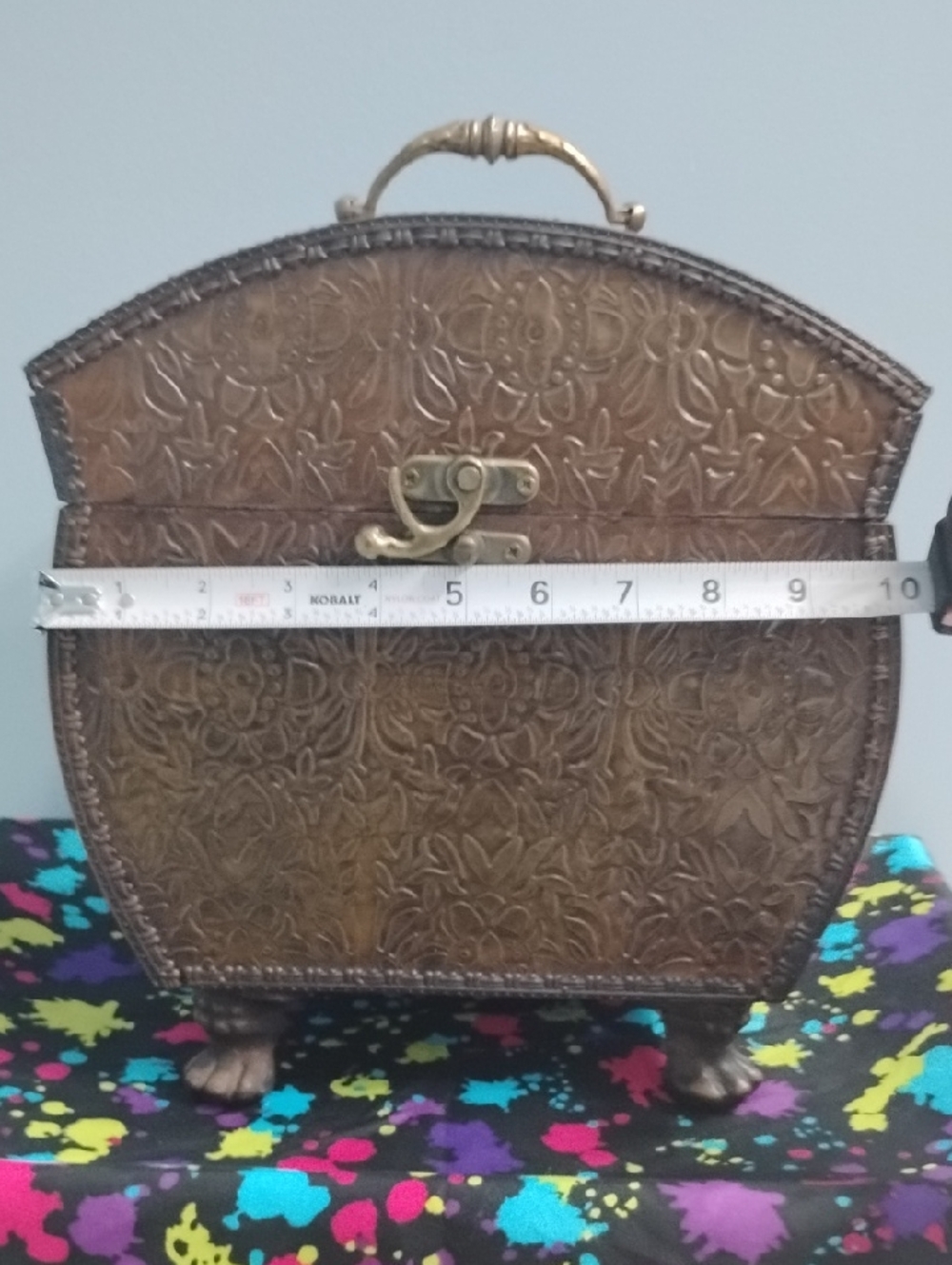 ⭐ Vintage Chinese Wooden Treasure Chest Keepsakes Box W/Brass Overlay - Picture 8 of 10